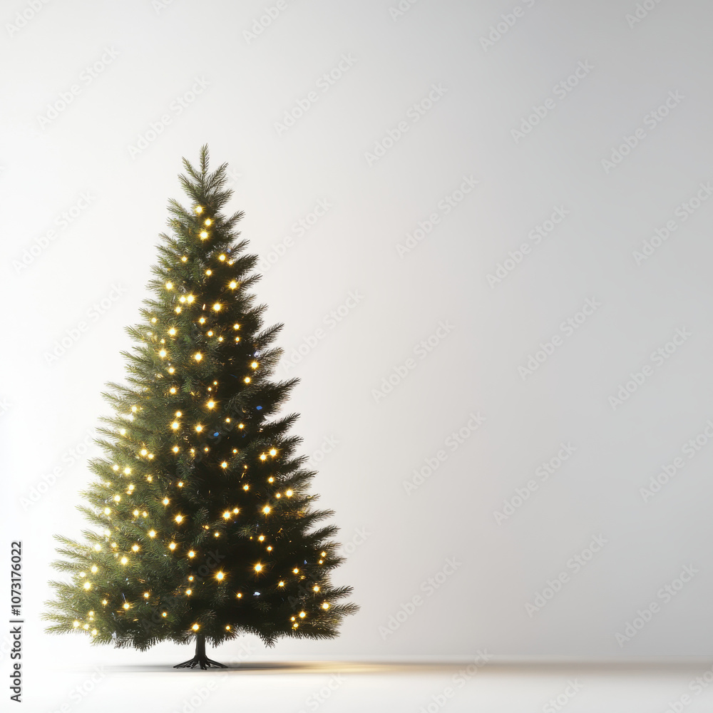 Traditional Pine Christmas Tree Decorated with Warm White Lights, Spreading Cozy Holiday Ambiance Traditional Pine Christmas Tree Decorated with Warm White Lights, Spreading Cozy Holiday Ambiance