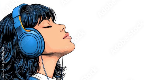 Young woman enjoying music with headphones.