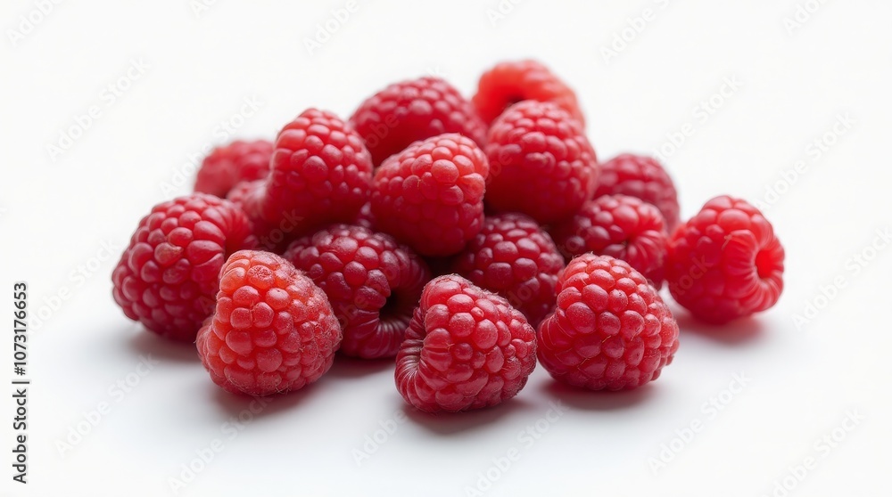 Fresh raspberries on a white background. Juicy and vibrant berry pile Fresh raspberries on a white background. Juicy and vibrant berry pile