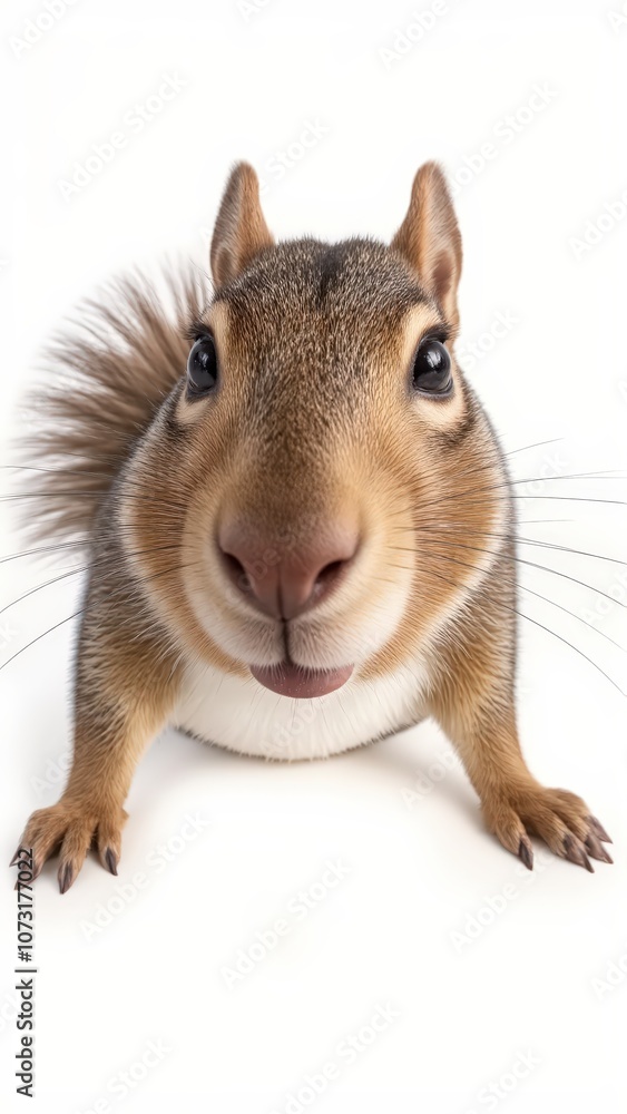 Obraz premium Generative AI, close-up of a curious squirrel against white background