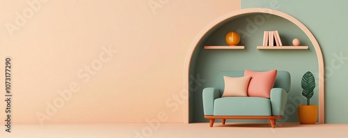 Cozy reading nook, warm light, comfortable setting, 3D illustration