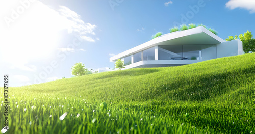 Wallpaper Mural A modern house set on a lush green landscape under a bright sky. Torontodigital.ca