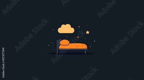 A Simple Illustration of a Bed with a Cloud and Stars Above it photo