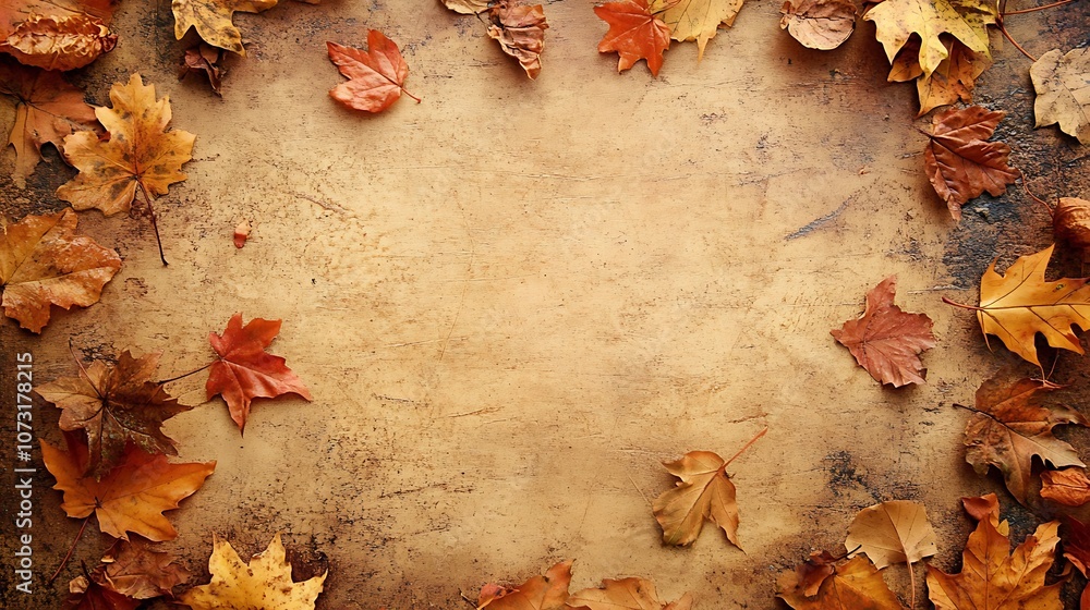 A Frame of Dried Autumn Leaves on a Weathered Surface A Frame of Dried Autumn Leaves on a Weathered Surface