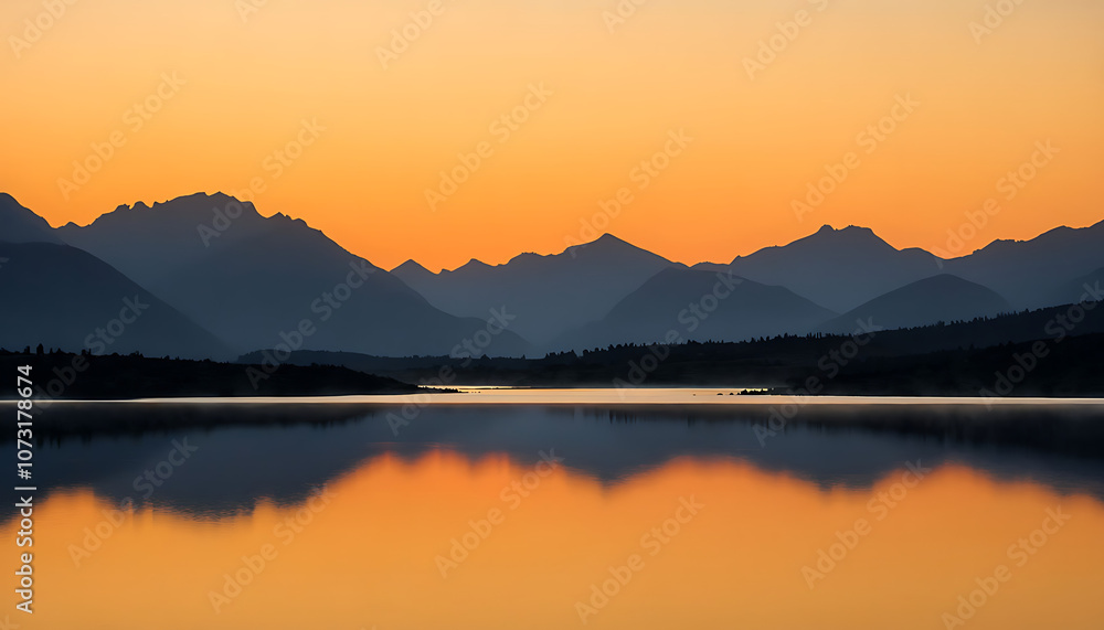 Sunset in the mountains at a calm lake - Sunset over the mountain reflection at golden hour, Calm mountain lake reflecting the sunset in the mountains, dawn Sunset in the mountains at a calm lake - Sunset over the mountain reflection at golden hour, Calm mountain lake reflecting the sunset in the mountains, dawn