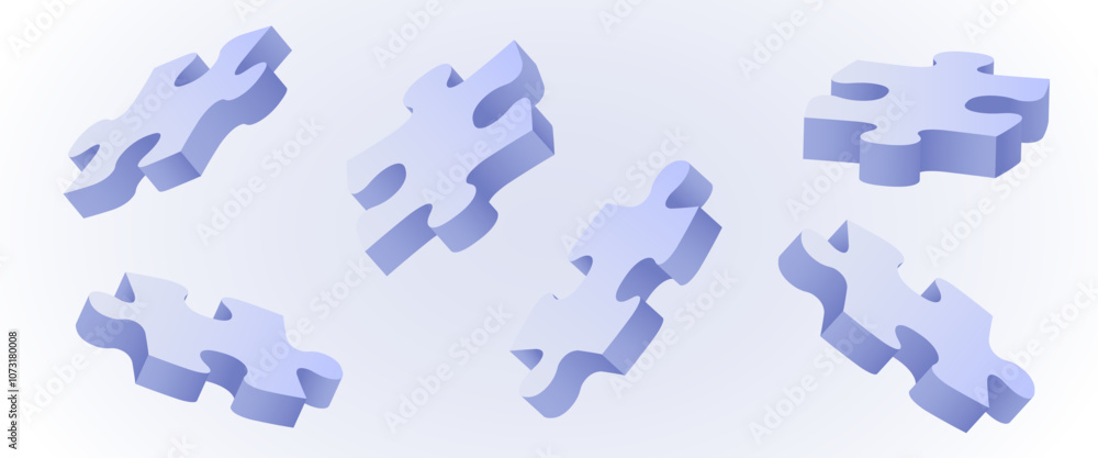 Naklejka premium 3D Jigsaw puzzle. Different angles set.