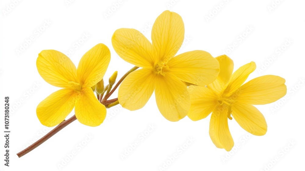 Bright yellow flowers on a white background highlighting minimalist botanical beauty Bright yellow flowers on a white background highlighting minimalist botanical beauty
