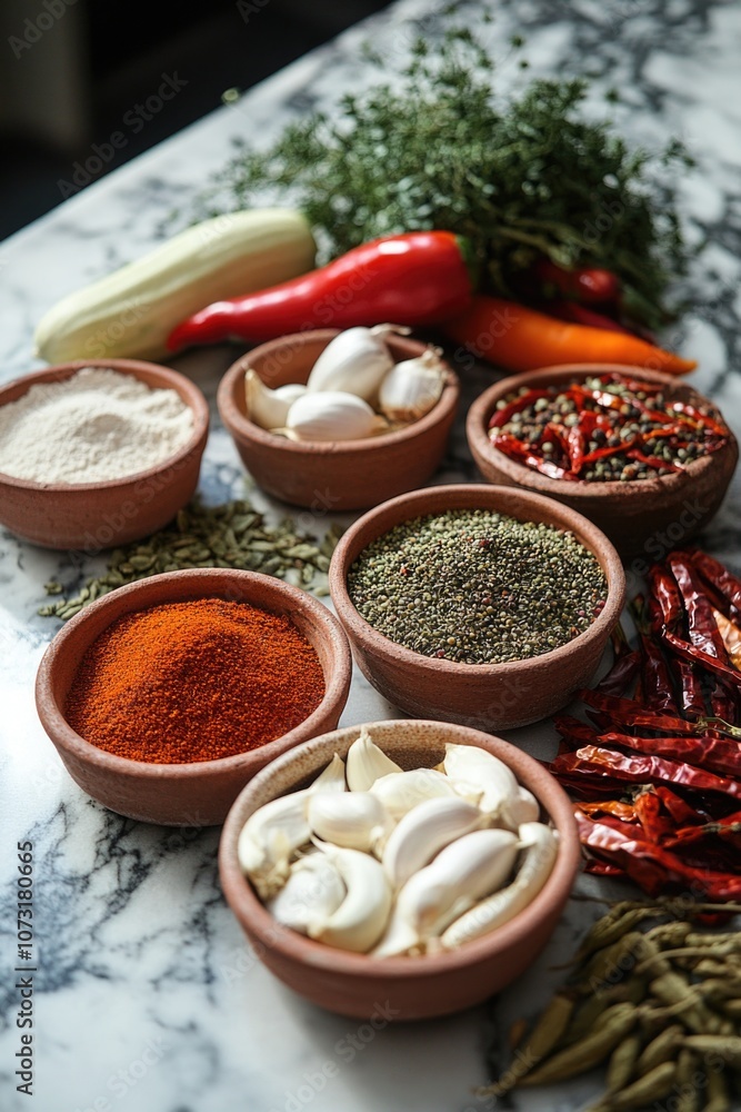 Fototapeta premium Spice Bowls on Wooden Table