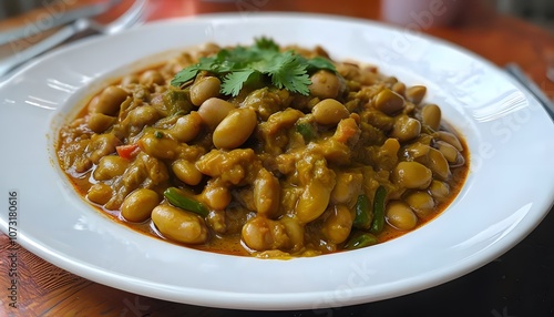 photo of healthy and tasty beans curry  plate on the table  photo