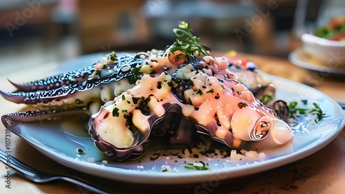 photo of healthy and tasty cuttlefish   plate on the table photo