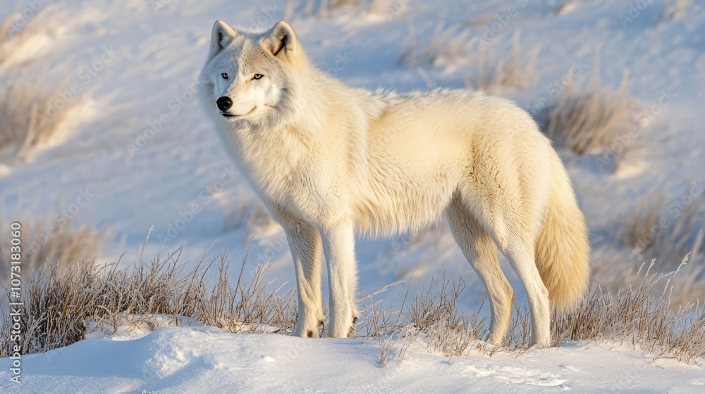 Obraz premium White wolf on snowy field