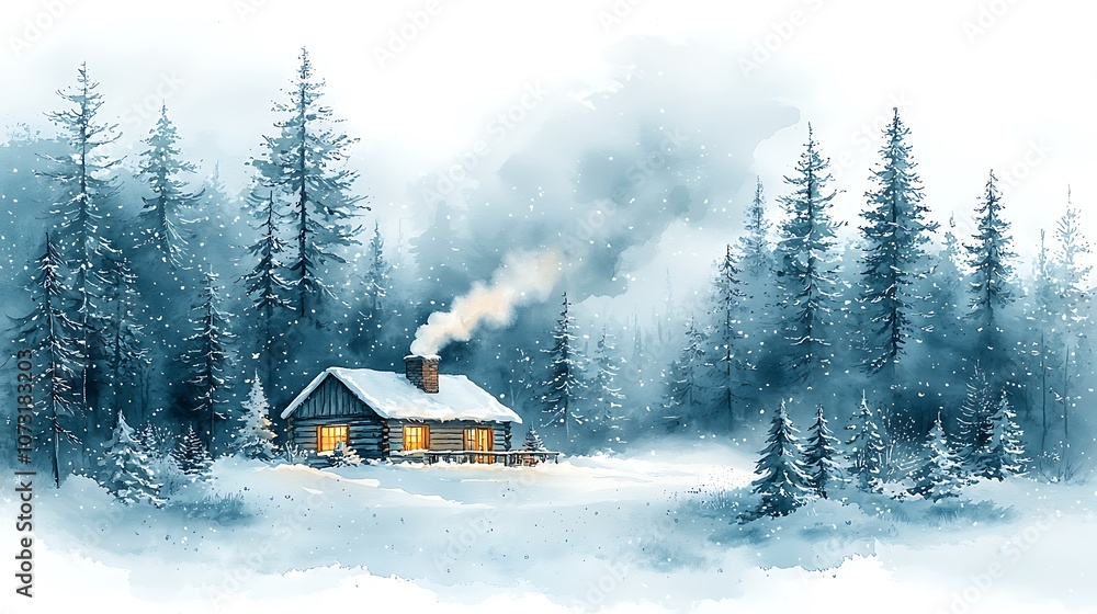 A cozy cabin nestled in a snowy forest with smoke rising from the chimney, creating a warm and inviting atmosphere. A cozy cabin nestled in a snowy forest with smoke rising from the chimney, creating a warm and inviting atmosphere.