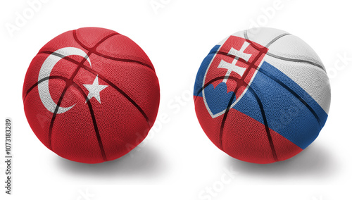 Canvas Print basketball balls with the national flags of slovakia and turkey on the white background