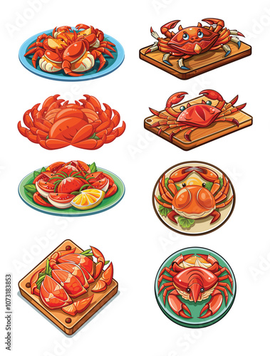 illustration of a Crab, Crab illustration set vector design, Crab Bundle.
