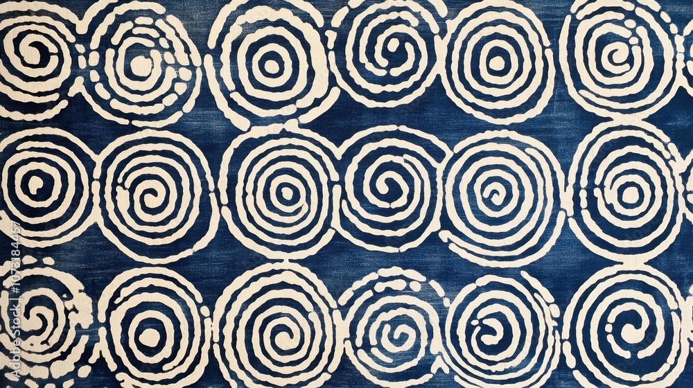 Abstract batik fabric pattern with swirling indigo and white designs, creating a cultural and organic look Abstract batik fabric pattern with swirling indigo and white designs, creating a cultural and organic look