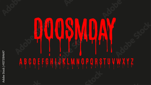 horror font dripping blood type style, perfect for horror themes, melting red letters on a dark background
