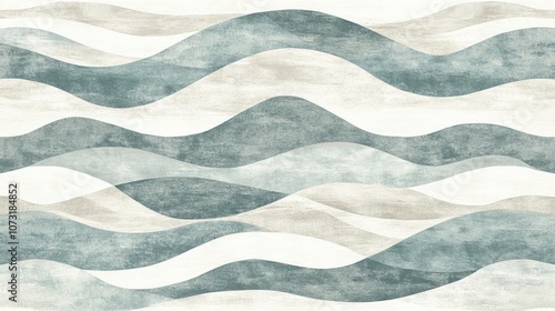 Abstract layered wave patterns on a white background, creating a tranquil and sophisticated look