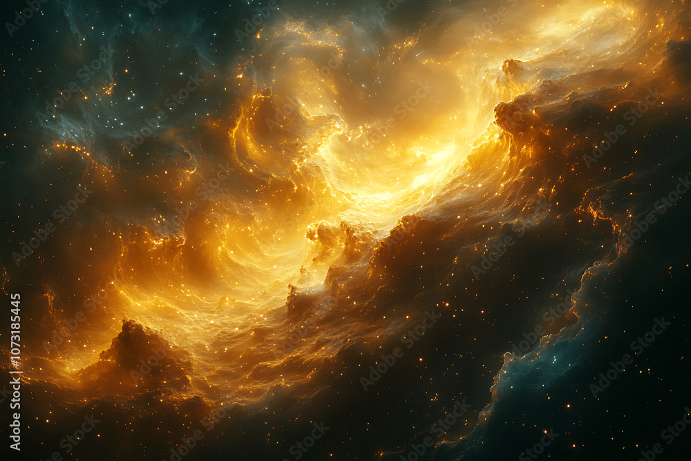 Fototapeta premium Abstract representation of God creating the universe, filled with stars, galaxies, and cosmic elements, showcasing divine power and a mystical atmosphere with cosmic light.