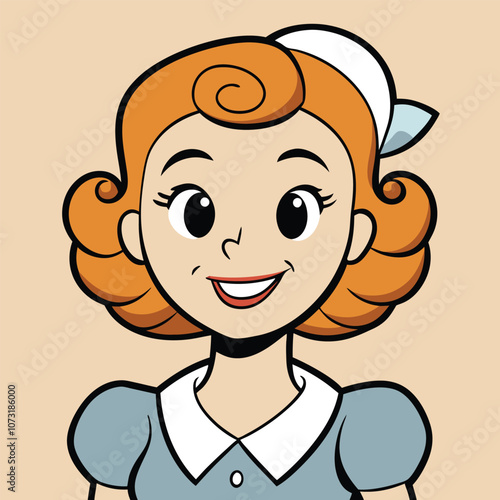 cute girl retro smiling cartoon vector