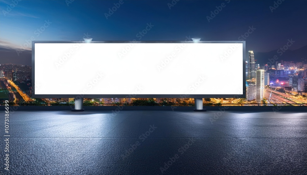 Blank White Billboard on City Buildings Background at Night – Perspective View Mockup Blank White Billboard on City Buildings Background at Night – Perspective View Mockup