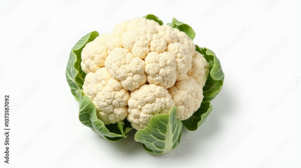 Whole fresh cauliflower with leaves on a white background Whole fresh cauliflower with leaves on a white background