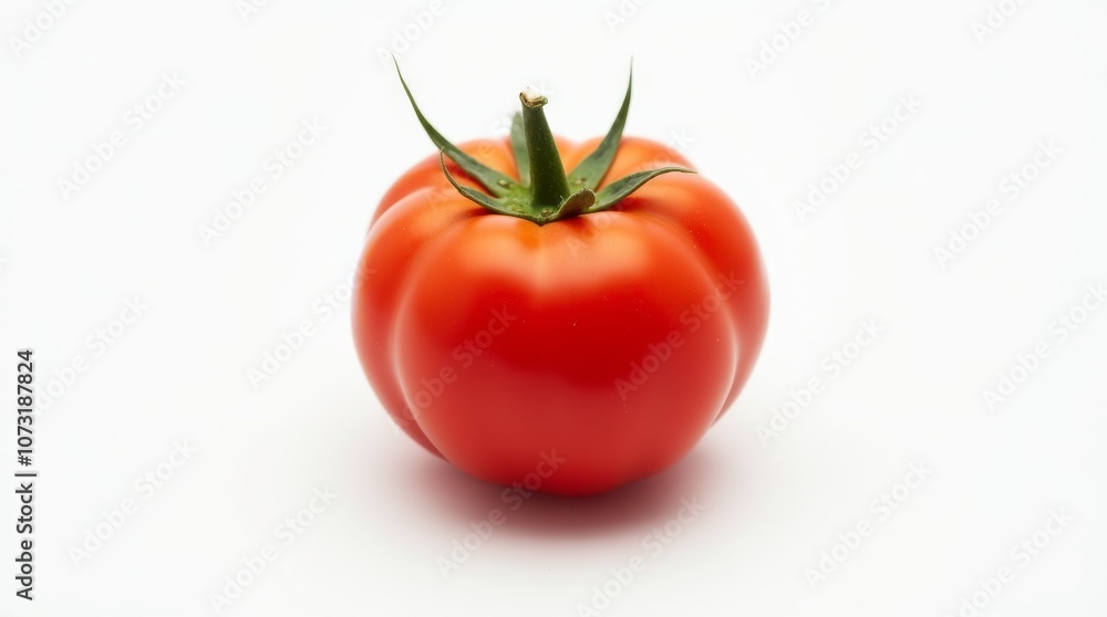 Fresh ripe tomato isolated on white background, showcasing vibrant color and texture Fresh ripe tomato isolated on white background, showcasing vibrant color and texture