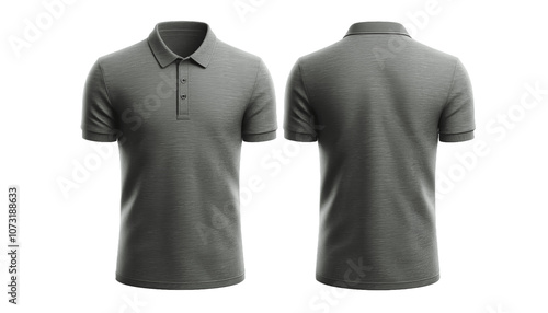 Mock up image of a plain polo shirt front and back in gray on a transparent background