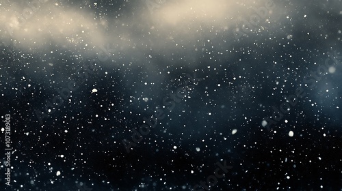 Abstract background with falling snow against a dark sky.