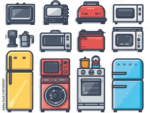 Household appliances icons set. Flat illustration appliances icons for web