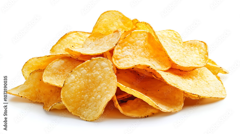 Pile of crispy potato chips isolated on a white background Pile of crispy potato chips isolated on a white background