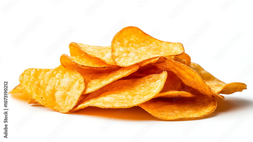 Pile of crispy potato chips isolated on a white background Pile of crispy potato chips isolated on a white background