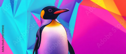 Colorful Abstract Penguin Portrait with Geometric Background photo