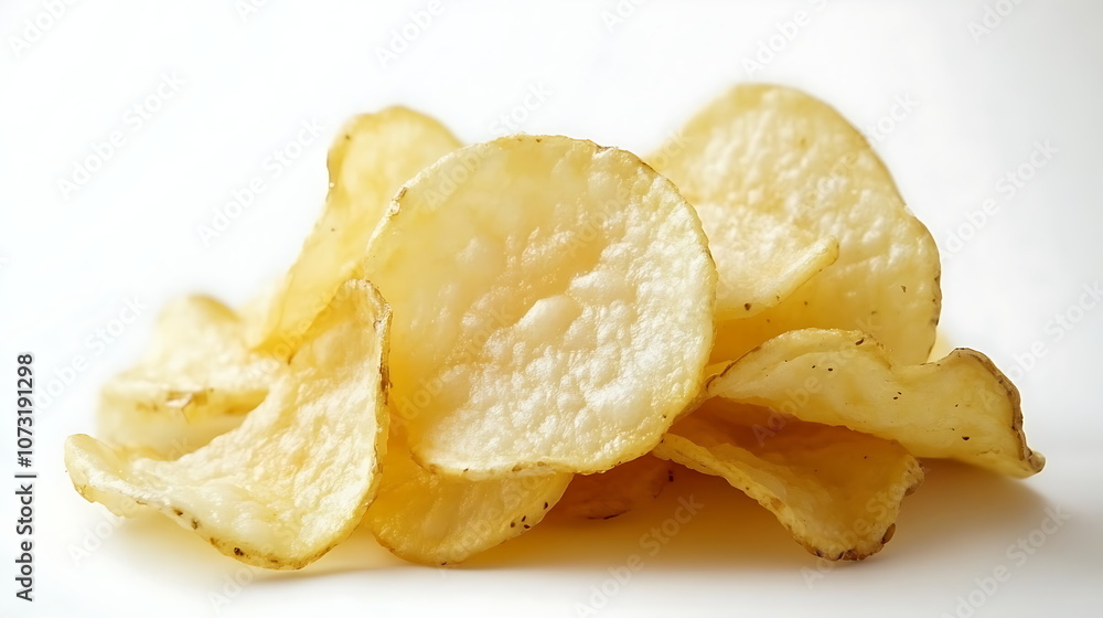 Pile of crispy potato chips isolated on a white background Pile of crispy potato chips isolated on a white background