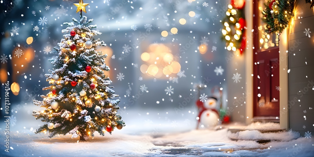 Snow-Covered Christmas Tree with Decorations Snow-Covered Christmas Tree with Decorations