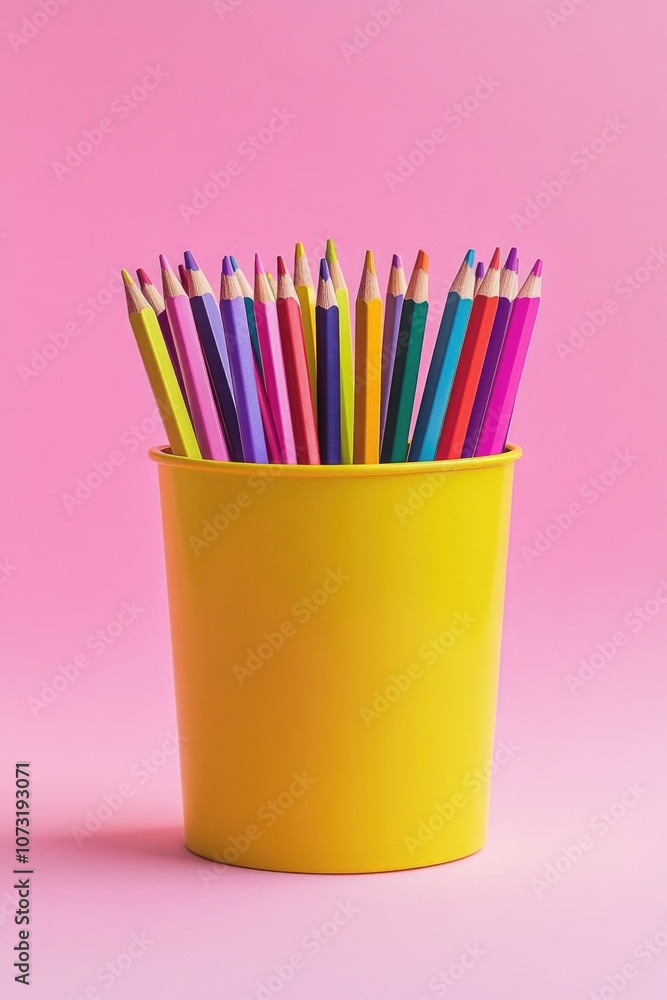 Colored Pencils in Yellow Cup Colored Pencils in Yellow Cup