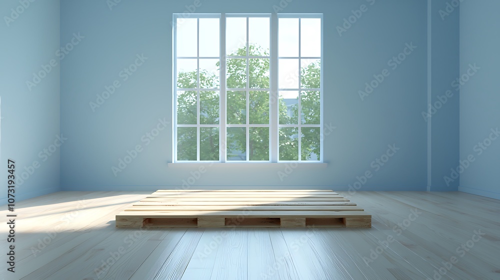 Fototapeta premium Create a minimalist space with natural light and an elegant wooden pallet design