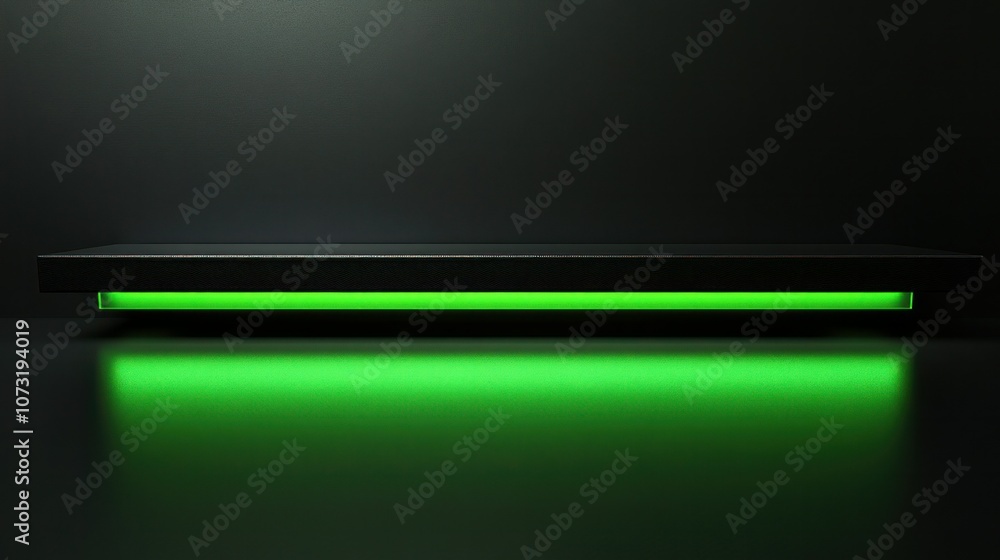 Green horizontal beam across a sleek black surface, radiating an aura of elegance and modern sophistication in a minimalist design Green horizontal beam across a sleek black surface, radiating an aura of elegance and modern sophistication in a minimalist design