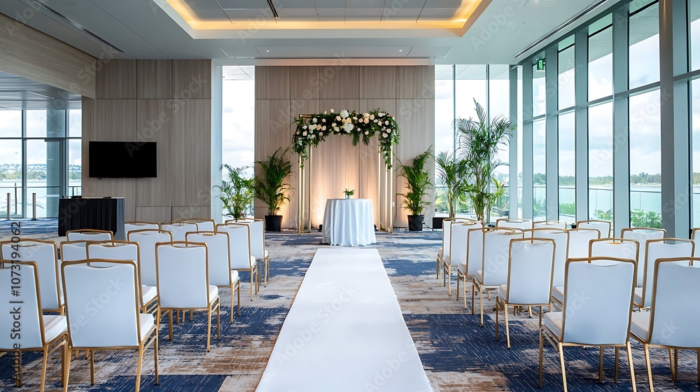 Fototapeta premium Create an elegant wedding ceremony setup with beautiful floral decor and inviting atmosphere