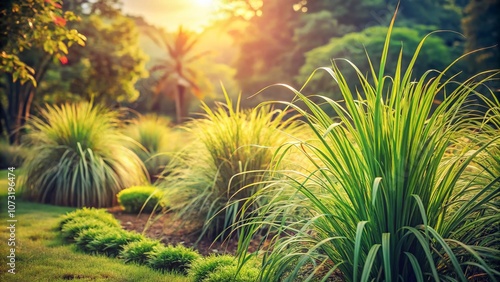 Wallpaper Mural Vintage Style Photography of Lemongrass Shrubs with Long Slender Green Leaves in a Sunlit Garden Setting, Capturing the Essence of Tropical Flora and Nature's Beauty Torontodigital.ca