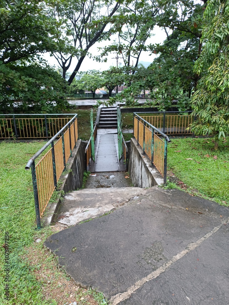 photo of iron bridge, in the park photo of iron bridge, in the park