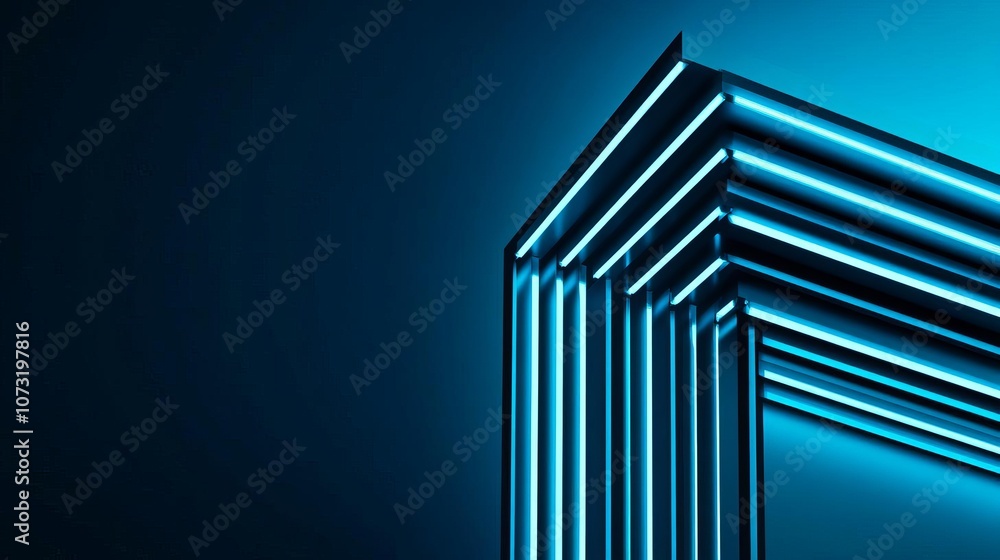 Abstract geometric structure glowing under artificial blue lighting, dramatic shadows, sci-fi aesthetic, minimalistic design Abstract geometric structure glowing under artificial blue lighting, dramatic shadows, sci-fi aesthetic, minimalistic design