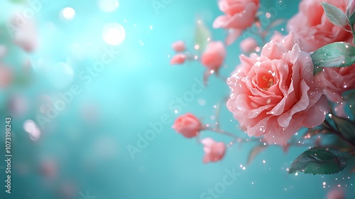 Wallpaper Mural Explore the beauty of pink roses against a serene turquoise background for your creative projects Torontodigital.ca
