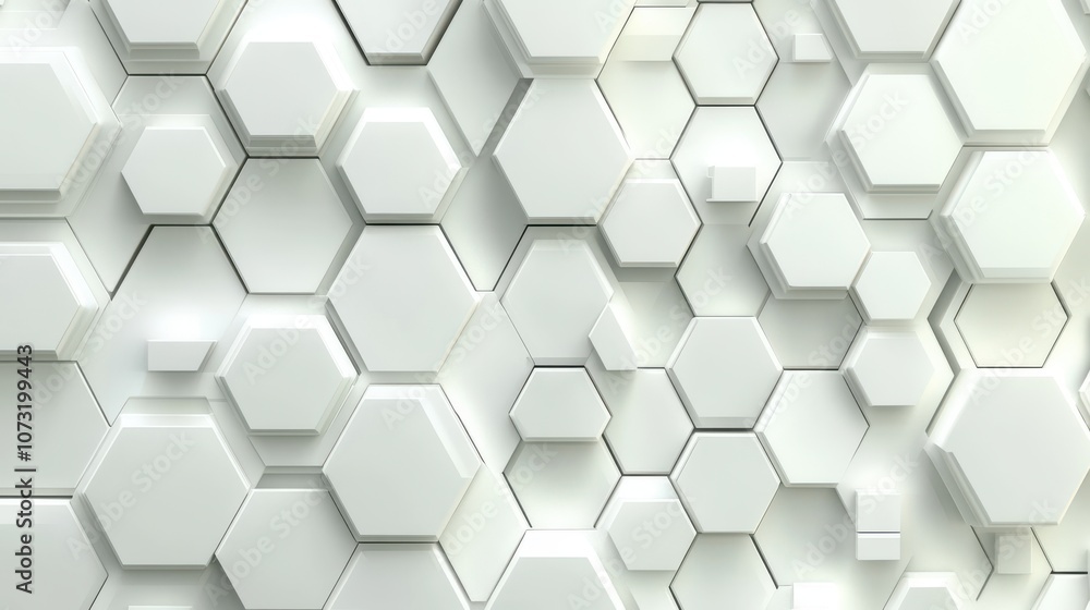 Fototapeta premium Abstract hexagonal pattern in white tones, creating a modern and sleek design.