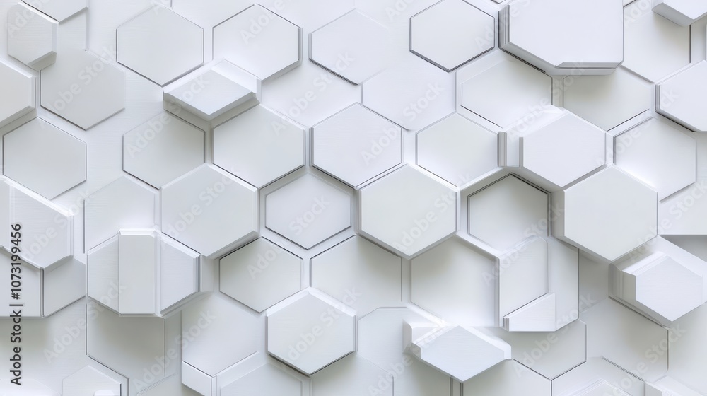 Abstract white hexagonal pattern creating a modern and sleek design element. Abstract white hexagonal pattern creating a modern and sleek design element.