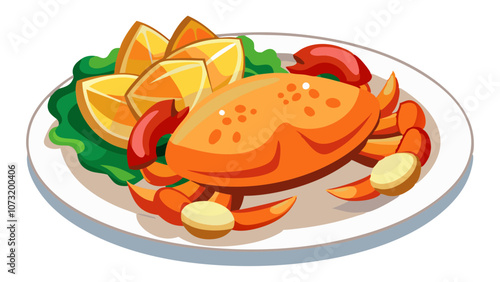 illustration of crab slices on a plate isolated, crab vector art