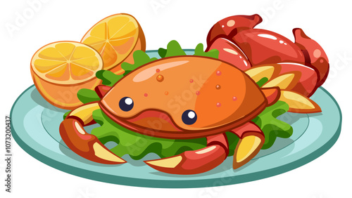 illustration of crab slices on a plate isolated, crab vector art