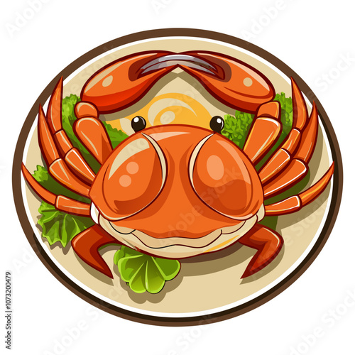 illustration of top view of crab fillet on a plat, crabvector art