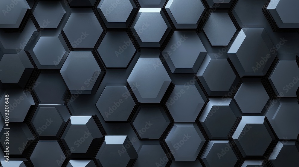 Abstract close-up of dark hexagonal patterns creating a modern geometric design. Abstract close-up of dark hexagonal patterns creating a modern geometric design.
