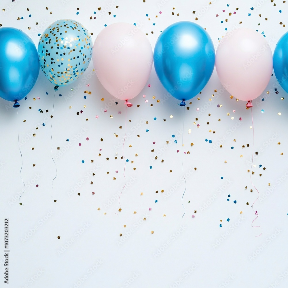Obraz premium birthday balloons on white background in blue tonesgenerative ai
