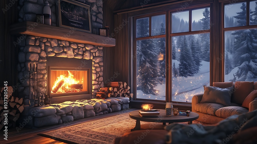 Cozy Cabin Retreat with a Fireplace and Winter View Cozy Cabin Retreat with a Fireplace and Winter View